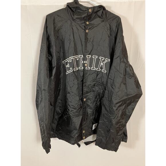 ETHIK Windbreaker Jacket Lightweight Hooded Snap Front Black Mens Size XL - Picture 1 of 8